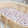  Baby bassinet fitted sheets  & Change mat cover - soft floral, folky pastel pinks & maroon